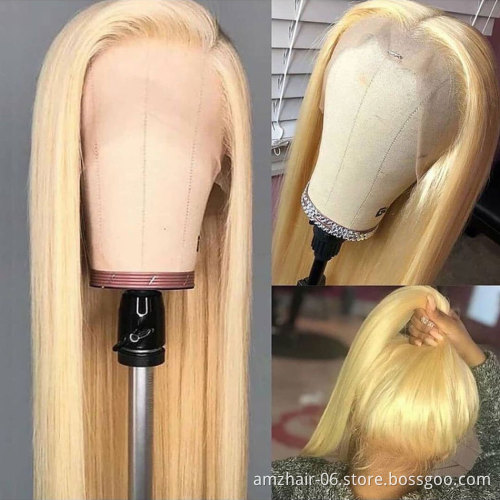 Cheap AMZ 613 Blonde Raw Malasyia Virgin Human Hair Transparent Lace Frontal Closure Wig 613 HD Full Lace Front Wig Human Hair